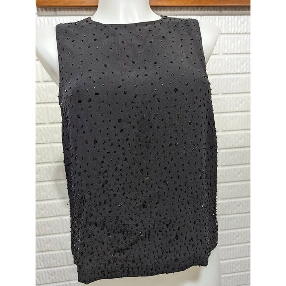 The Works by Saks Fifth Ave Women's Black Silk Beaded Shell Blouse Size S - Picture 1 of 6